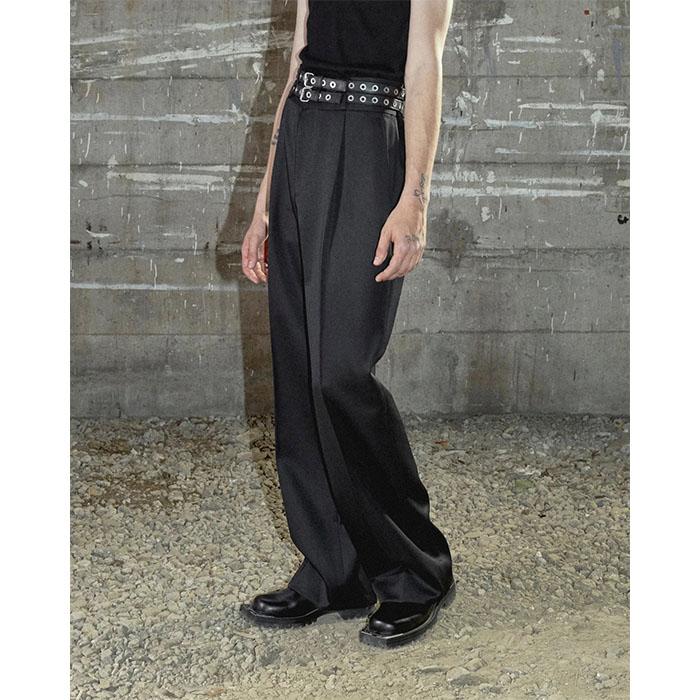 ジョンローレンスサリバン JOHN LAWRENCE SULLIVAN Wool gabardine double belt trousers black JLS-2A002-0126-06の画像