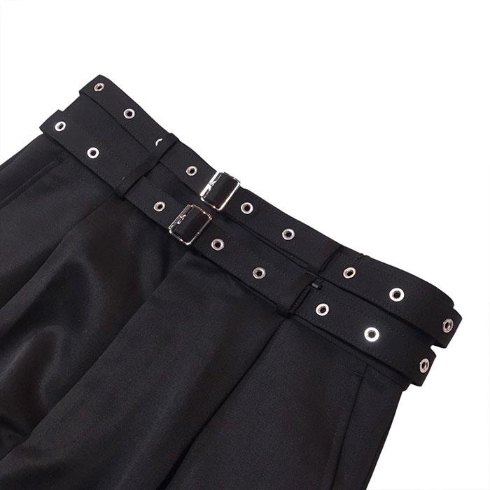 ジョンローレンスサリバン JOHN LAWRENCE SULLIVAN Wool gabardine double belt trousers black JLS-2A002-0126-06の画像