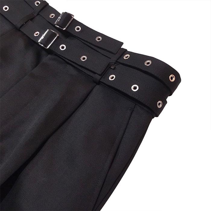 ジョンローレンスサリバン JOHN LAWRENCE SULLIVAN Wool gabardine double belt trousers black JLS-2A002-0126-06の画像