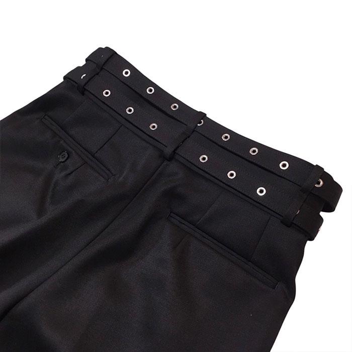 ジョンローレンスサリバン JOHN LAWRENCE SULLIVAN Wool gabardine double belt trousers black JLS-2A002-0126-06の画像