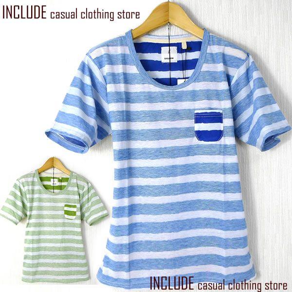 SALE 送料無料 ちびポケ付 ボーダー 裏プリント 半袖 Tシャツ カットソー メンズ リゾート 夏 | 