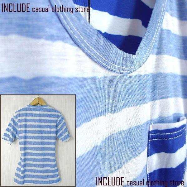 SALE 送料無料 ちびポケ付 ボーダー 裏プリント 半袖 Tシャツ カットソー メンズ リゾート 夏 |  | 04