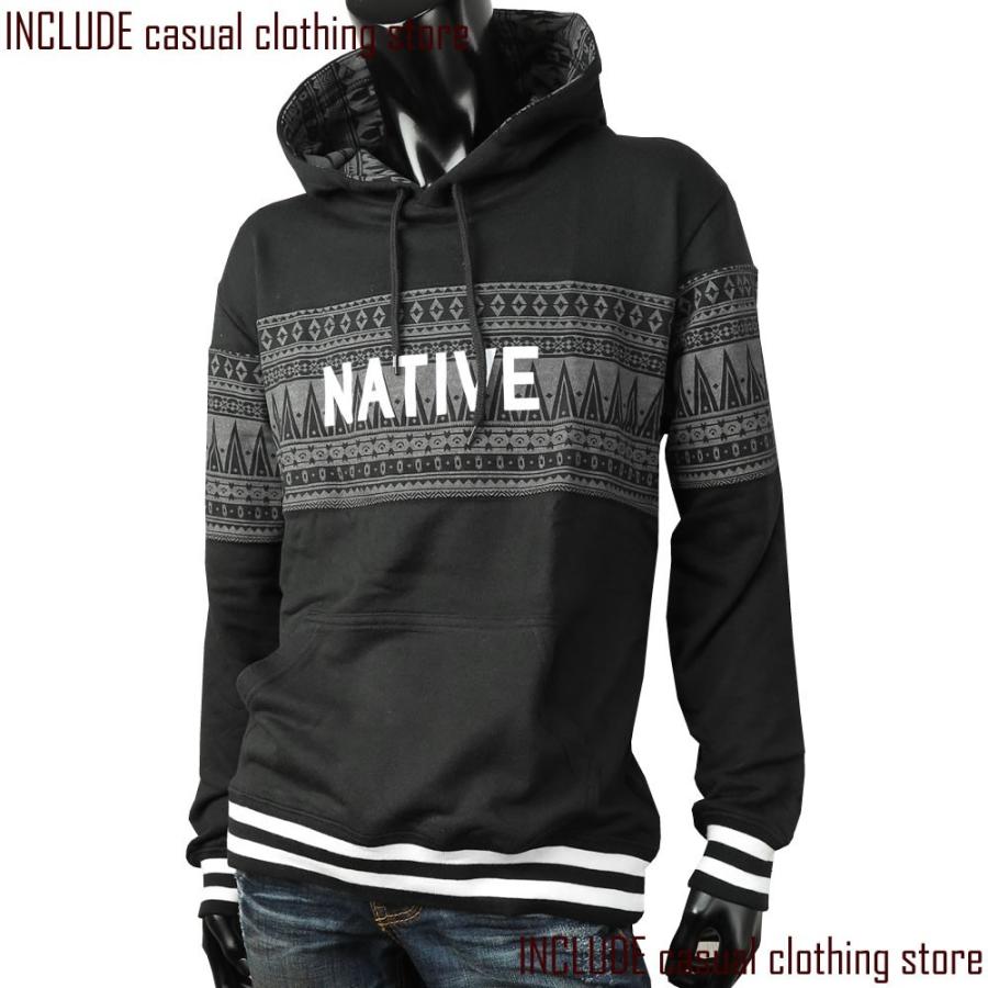 ガーゼ裏毛 プルパーカー ネイティブ柄 トレーナー スウェット 長袖パーカー 長袖 パーカー 黒 M 送料込 | 