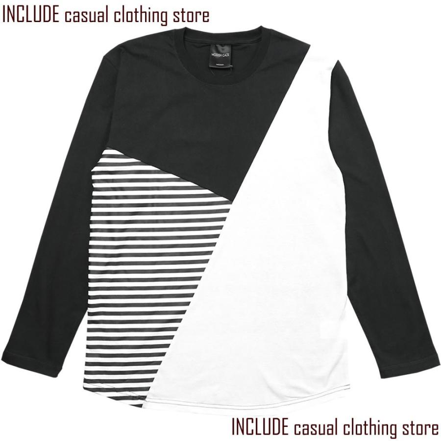 長袖Tシャツ クルーネック ロンＴ 切替 ４パネル ボーダー ジオメ モード黒 M 送料込クリックポスト |  | 01