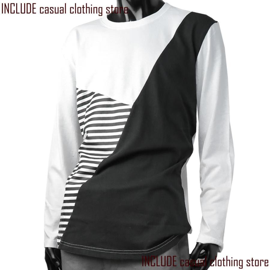 クロネコＤＭ便 送料無料 長袖Tシャツ クルーネック ロンＴ 切替 ４パネル ボーダー ジオメ モード |  | 01