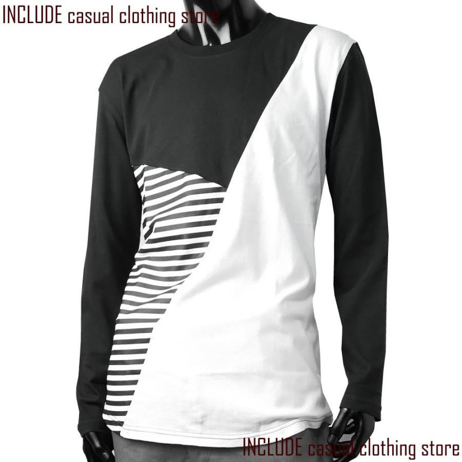 クロネコＤＭ便 送料無料 長袖Tシャツ クルーネック ロンＴ 切替 ４パネル ボーダー ジオメ モード |  | 02