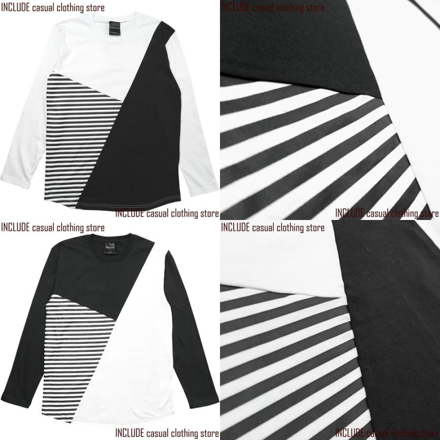 クロネコＤＭ便 送料無料 長袖Tシャツ クルーネック ロンＴ 切替 ４パネル ボーダー ジオメ モード |  | 04