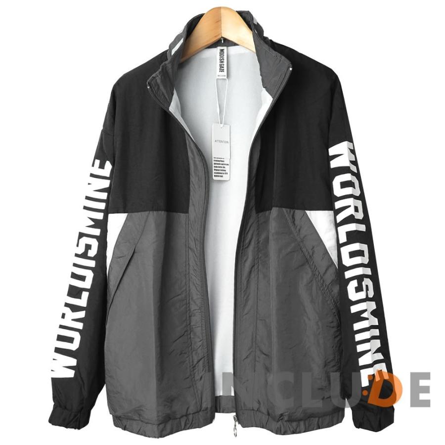 ナイロン スタンドカラー ブルゾン スポーツテイスト 袖ロゴ ストリート シャカシャカ メンズ 黒 M 送料込 |  | 01