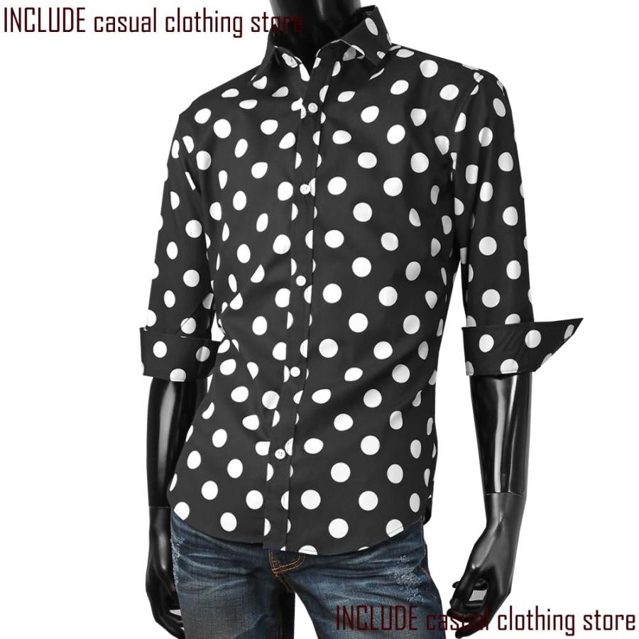 七分袖シャツ はんぱ袖 ドット柄 水玉 柄シャツ 大きめドット日本製 ブロード 長袖 ドレスシャツ シャツ M L LL 3L |  | 02
