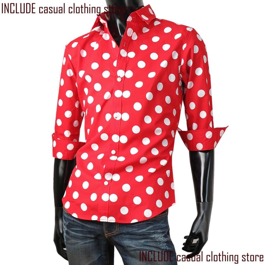 七分袖シャツ はんぱ袖 ドット柄 水玉 柄シャツ 大きめドット日本製 ブロード 長袖 ドレスシャツ シャツ M L LL 3L |  | 03