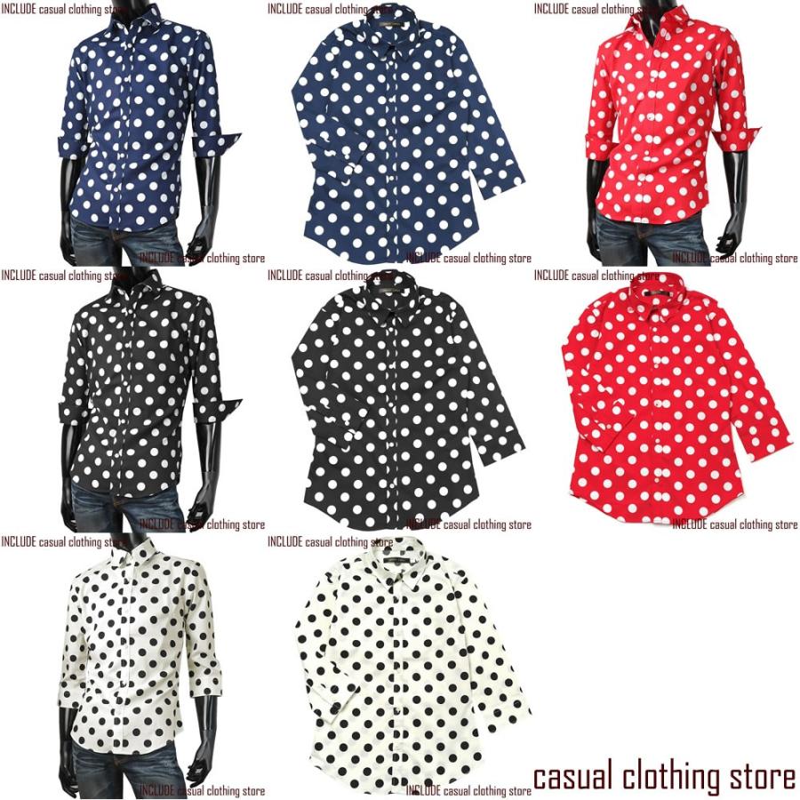 七分袖シャツ はんぱ袖 ドット柄 水玉 柄シャツ 大きめドット日本製 ブロード 長袖 ドレスシャツ シャツ M L LL 3L |  | 04