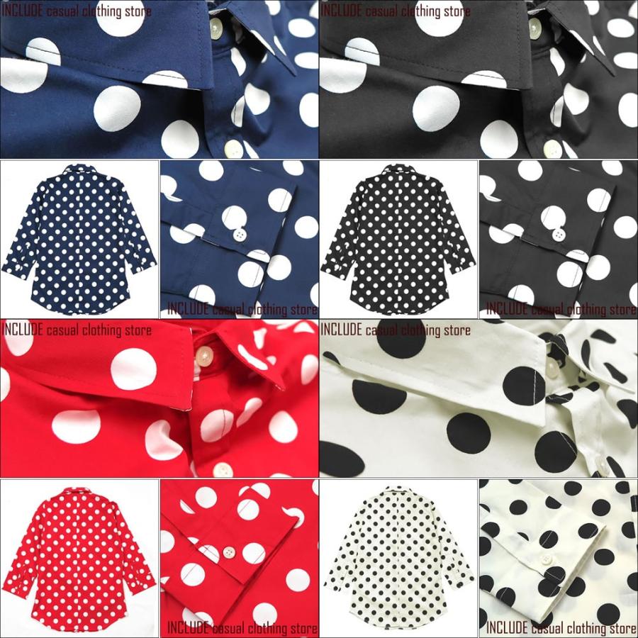 七分袖シャツ はんぱ袖 ドット柄 水玉 柄シャツ 大きめドット日本製 ブロード 長袖 ドレスシャツ シャツ M L LL 3L |  | 05