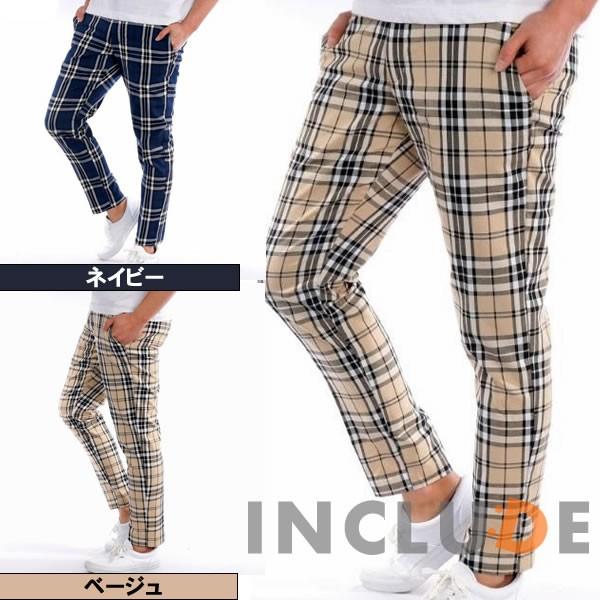 チェックパンツ スキニー 総柄 スラックス イージーパンツ メンズ チノパンツ チェック パンツ ストレッチ ゴルフ ゴルフパン | 