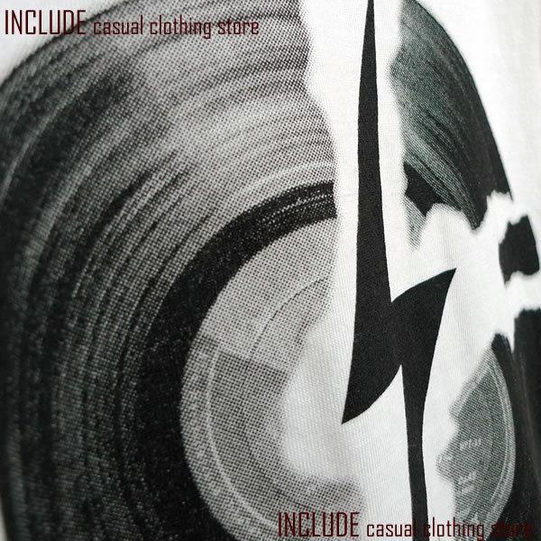 ディスク雷プリントUネック半袖Tシャツメンズ白 M 送料込 クリックポスト |  | 01