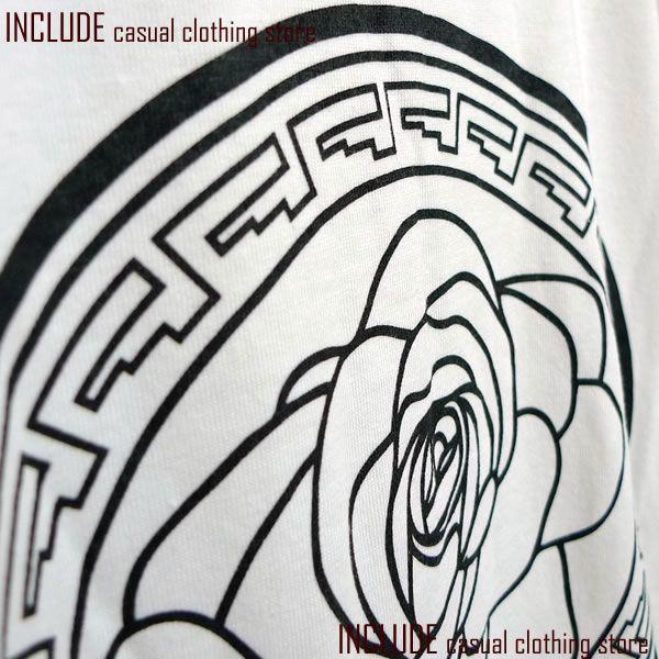 英字 ローズ フェイス ディスク プリント Uネック 半袖Tシャツ カットソー ストリート メンズ 白 ホワイト カジュアル |  | 02