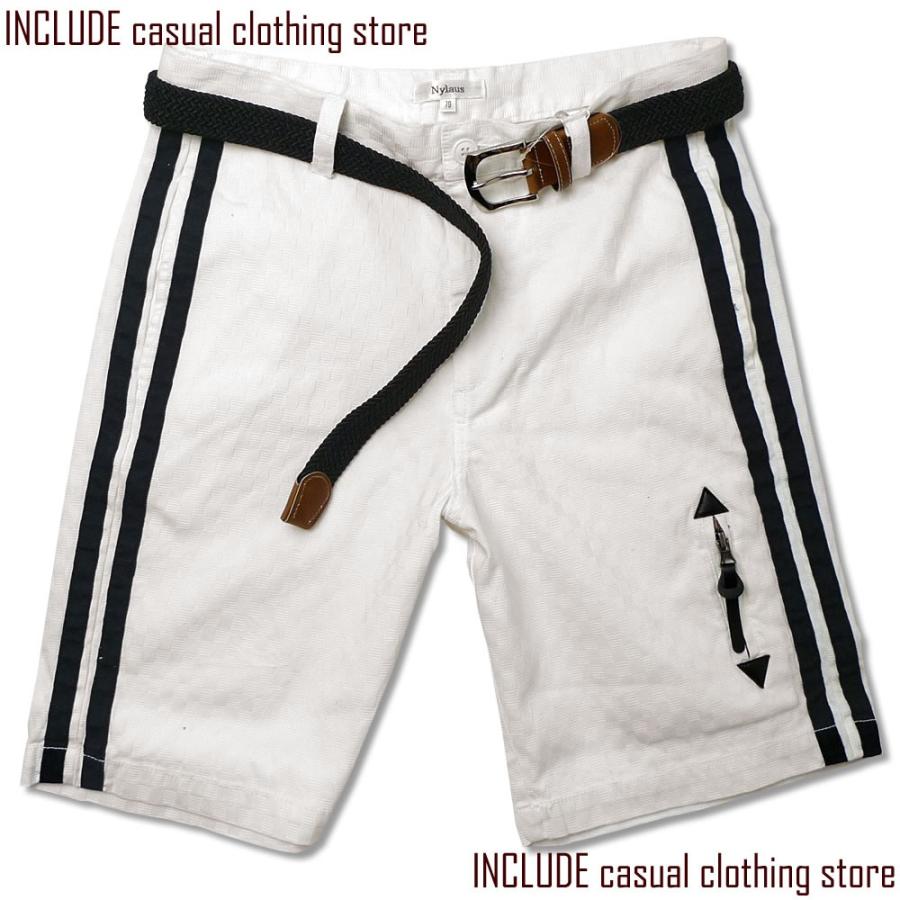 サイドライン ライン ショートパンツ ベルト付 ハーフパンツ 白 チャコール |  | 02