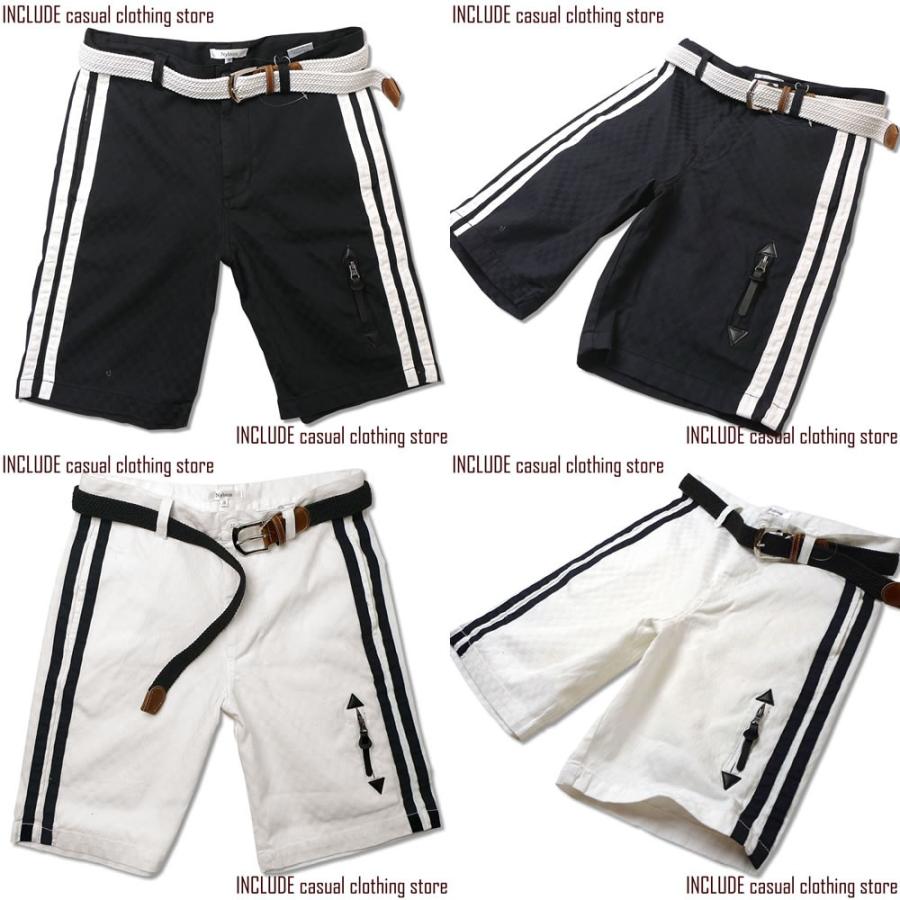 サイドライン ライン ショートパンツ ベルト付 ハーフパンツ 白 チャコール |  | 03