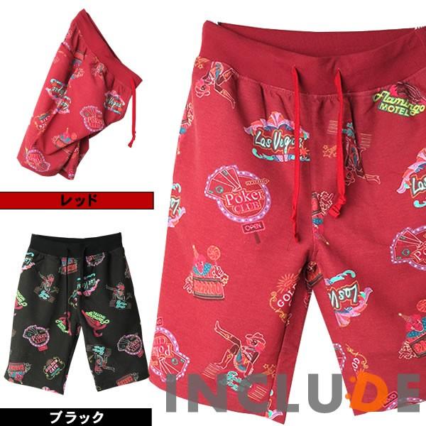 ハーフパンツ ショートパンツ 人気 ネオン柄 アロハ柄 ラスベガス アメリカ 短パン 膝上 カジュアル おしゃれ ストリート系 | 