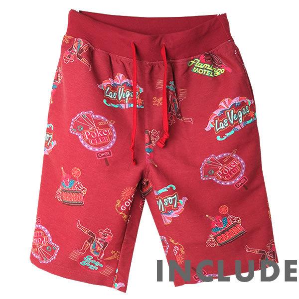 ハーフパンツ ショートパンツ ネオン柄 アロハ柄 ラスベガス 短パン カジュアル ストリート系 赤 L 送料込 クリックポスト | 