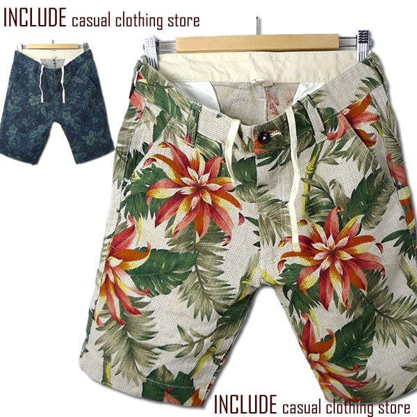 花柄 プリペラ フラワー リゾート ショートパンツ 短パン メンズ 南国 アロハ ネイビー ベージュ | 