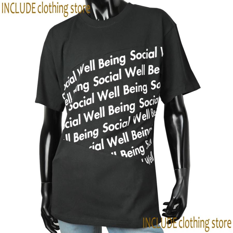 SALE 送料無料 オーバーサイズ ビッグシルエット 半袖カットソー  半袖T ロゴ 切替パターン メンズ 黒 白 |  | 04