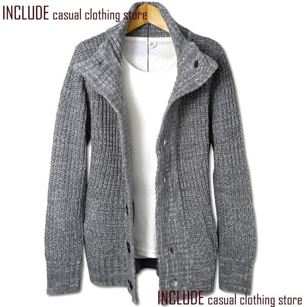 ニットカーディガン ニットジャケット スタンドカラー ざっくりニット メンズ |  | 01