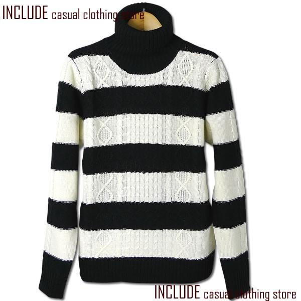 タートルネック ざっくりニット ニット セーター フィッシャーマン メンズ ボーダー |  | 02