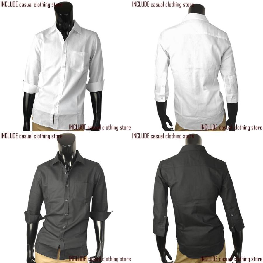 七分シャツ 七分袖 はんぱ袖 シャツ パナマ 麻混 綿麻 無地 メッシュ ブラック ホワイト |  | 03