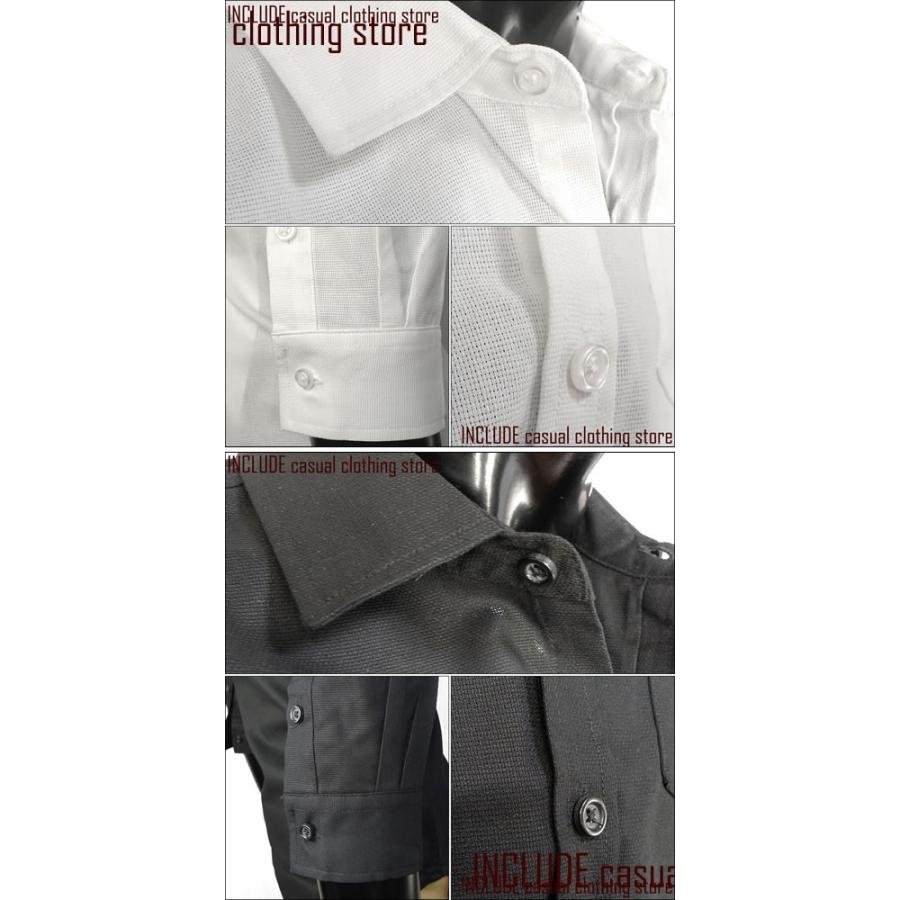 七分シャツ 七分袖 はんぱ袖 シャツ パナマ 麻混 綿麻 無地 メッシュ ブラック ホワイト |  | 04