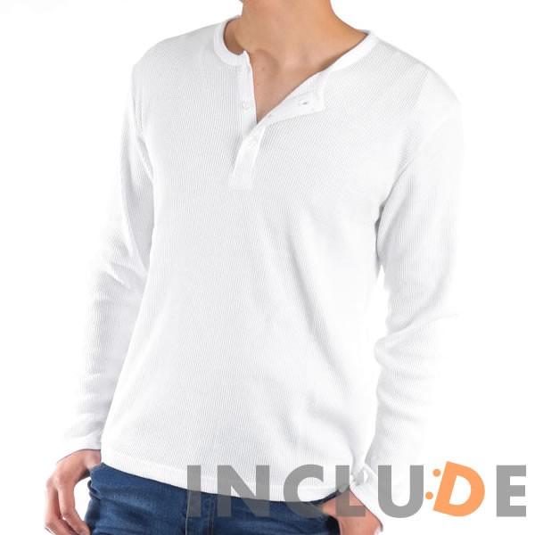 ヘンリーネック ワッフル ロングTシャツ　サーマル ロンＴ 長袖Tシャツ 起毛 スムース カットソー 黒 白グレー |  | 03