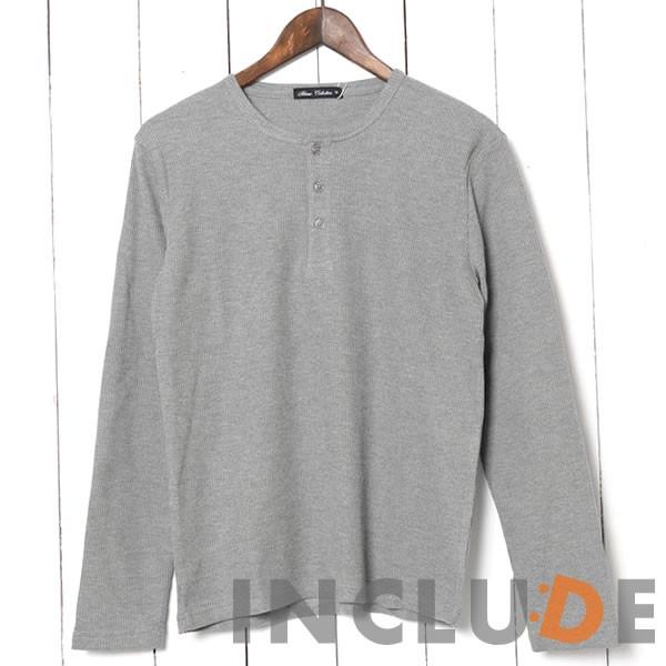 ヘンリーネック ワッフル ロングTシャツ　サーマル ロンＴ 長袖Tシャツ 起毛 スムース カットソー 黒 白グレー |  | 05