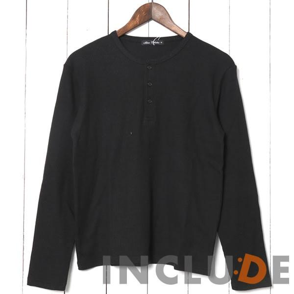 ヘンリーネック ワッフル ロングTシャツ　サーマル ロンＴ 長袖Tシャツ 起毛 スムース カットソー 黒 白グレー |  | 06