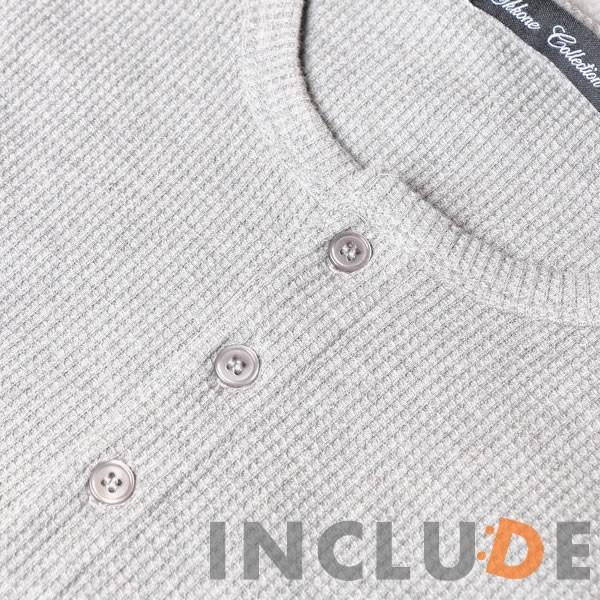 ヘンリーネック ワッフル ロングTシャツ　サーマル ロンＴ 長袖Tシャツ 起毛 スムース カットソー 黒 白グレー |  | 08