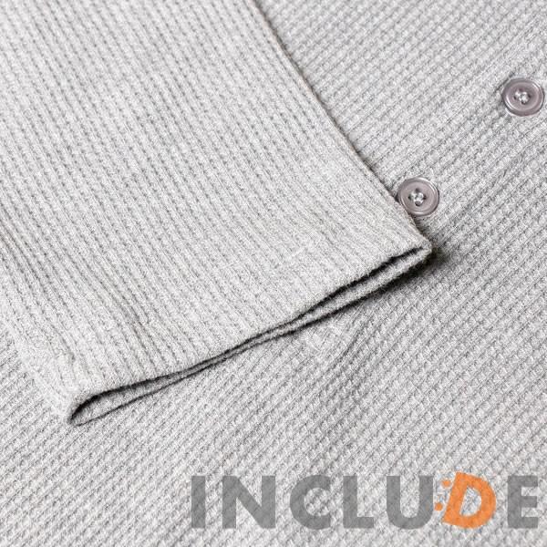 ヘンリーネック ワッフル ロングTシャツ　サーマル ロンＴ 長袖Tシャツ 起毛 スムース カットソー 黒 白グレー |  | 09