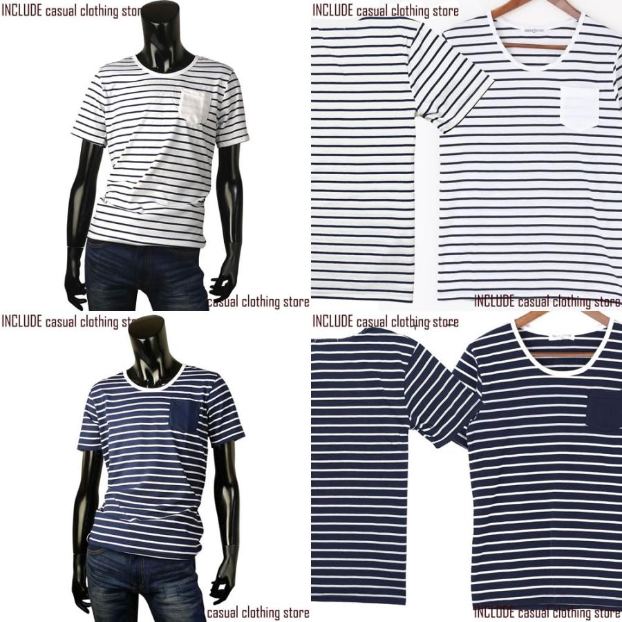 Ｔシャツ 半袖 ボーダー メンズ マリン ポケット カットソー |  | 03