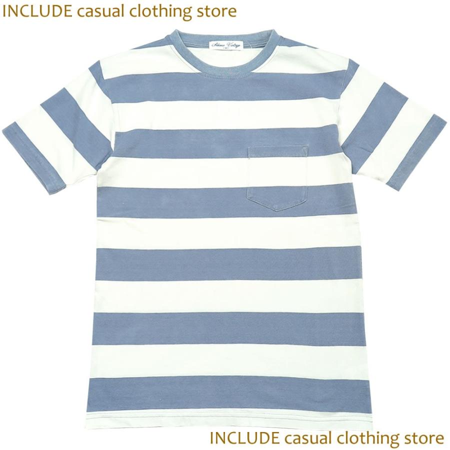 SALE 送料無料 半袖Ｔ インディゴ カットデニム 太ボーダー プリント ブリーチ 春 夏 |  | 02