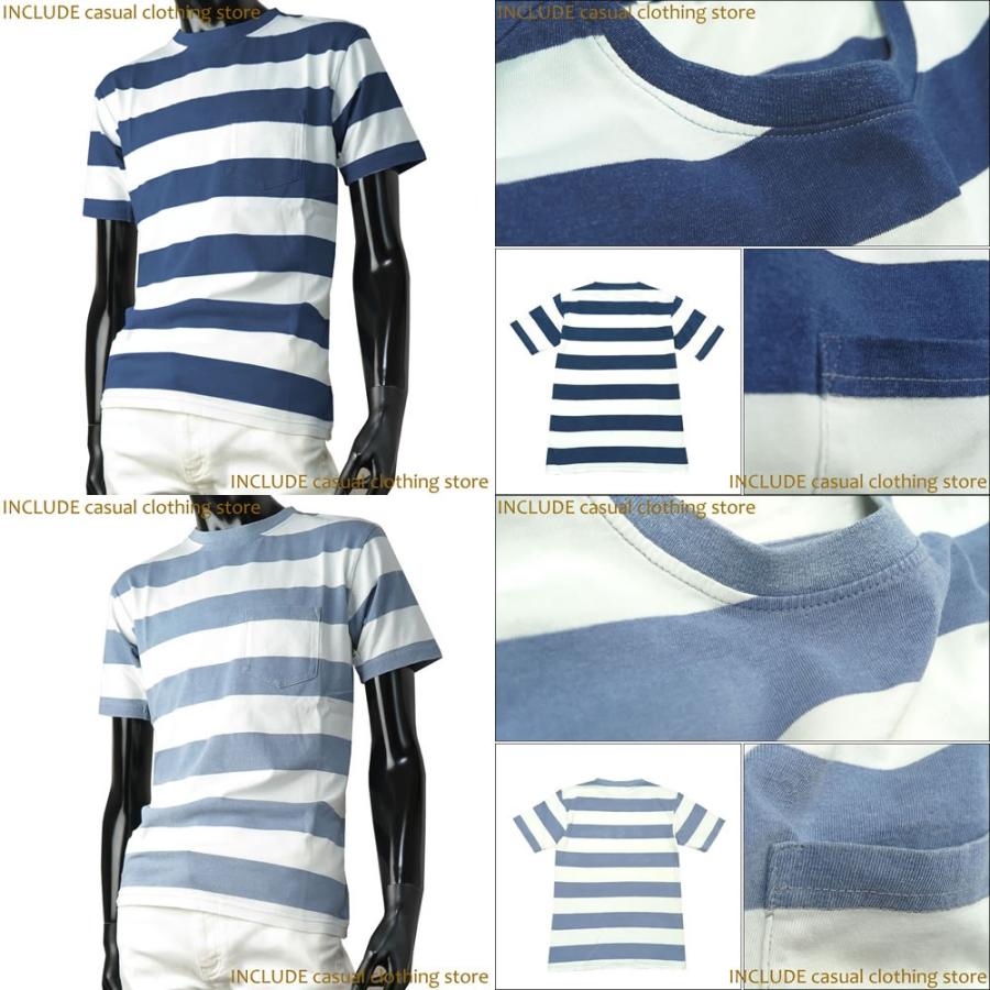 SALE 送料無料 半袖Ｔ インディゴ カットデニム 太ボーダー プリント ブリーチ 春 夏 |  | 04