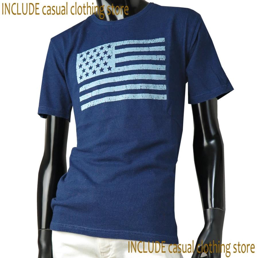 SALE 送料無料 半袖Ｔ インディゴ カットデニム 星条旗 プリント USA アメリカ ブリーチ 春 夏 |  | 01