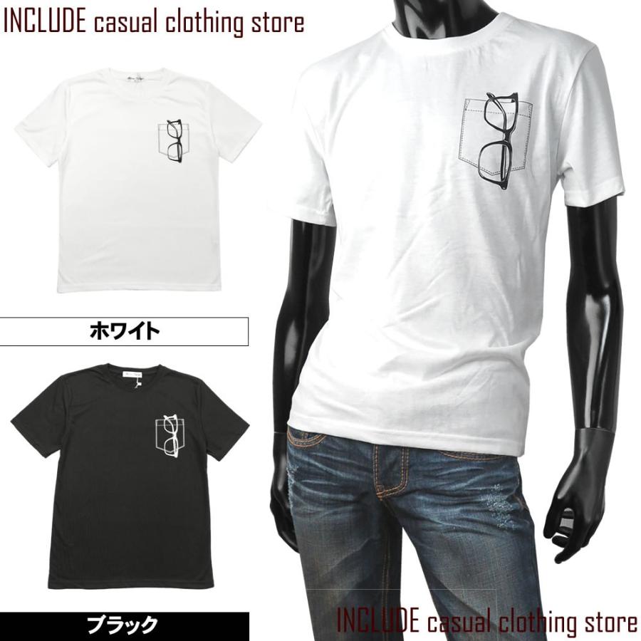 送料無料 半袖Tシャツ クルーネック Ｔシャツ サングラス ポケット プリント ストリート カレッジ | 