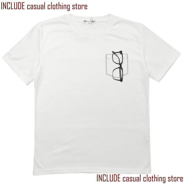 半袖Tシャツ クルーネック Ｔシャツ サングラス ポケット プリント ストリート カレッジ 白 LL 送料込 クリックポスト | 