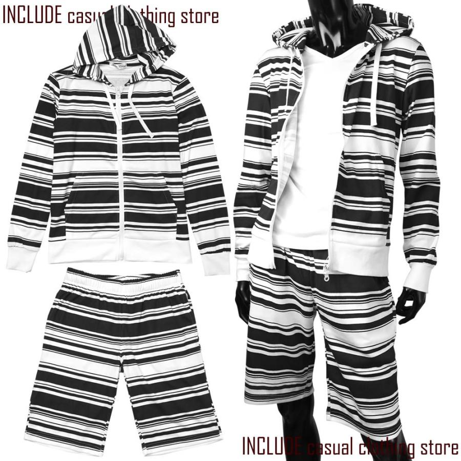 セットアップ 上下セット ボーダー ジップパーカー ショートパンツ 白 ネイビー ブラック M L LL |  | 01