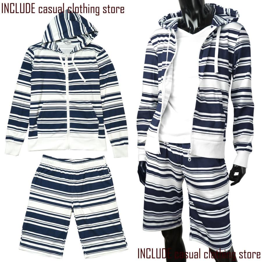 セットアップ 上下セット ボーダー ジップパーカー ショートパンツ 白 ネイビー ブラック M L LL |  | 03