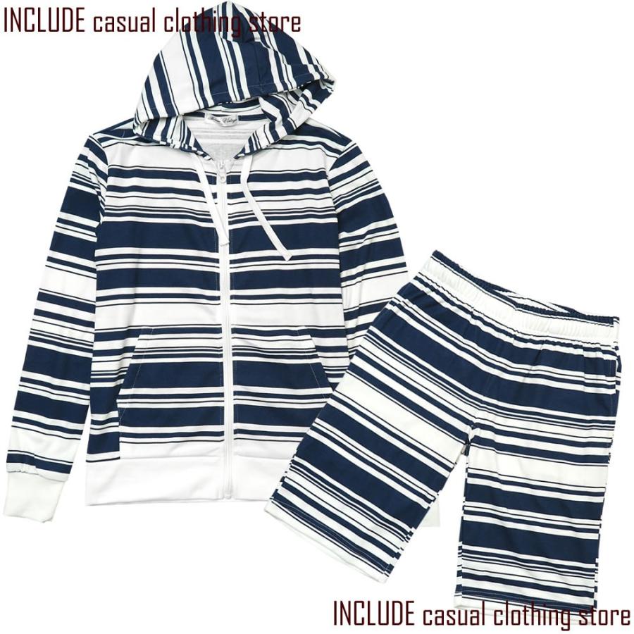 セットアップ 上下セット ボーダー ジップパーカー ショートパンツ 白 ネイビー ブラック M L LL |  | 04