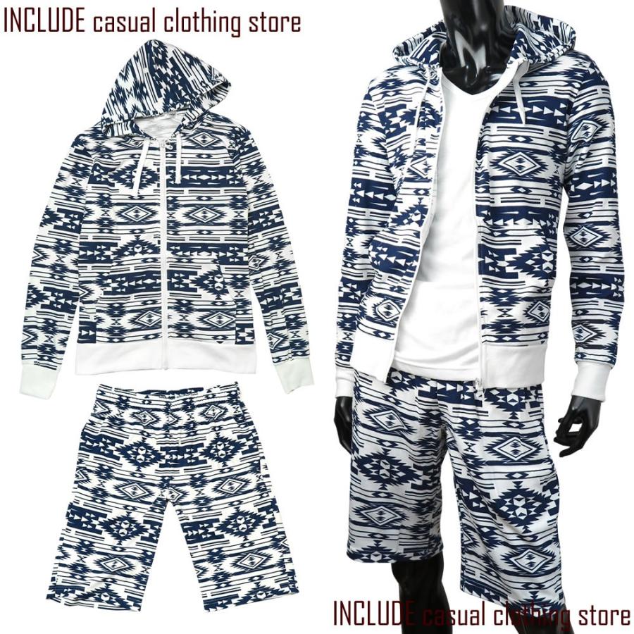 セットアップ 上下セット ネイティブ エスニック ジップパーカー ショートパンツ 白 ネイビー ブラック M L LL |  | 01