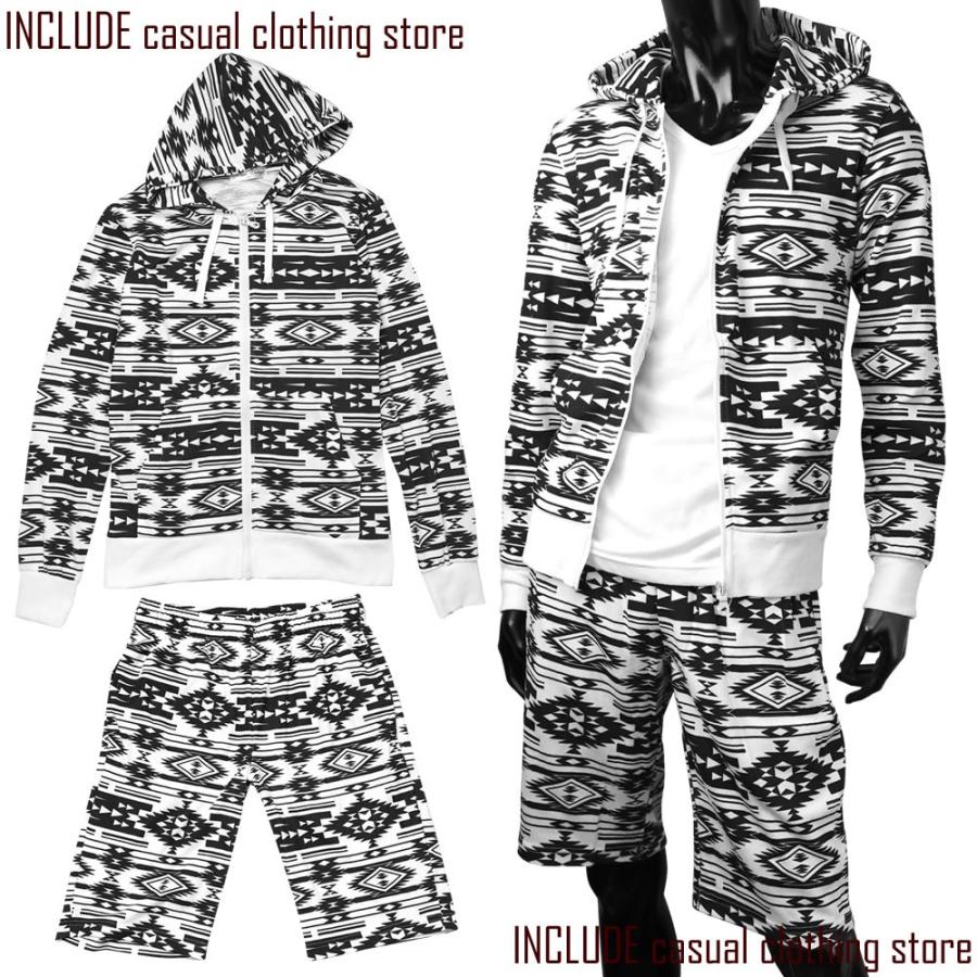 セットアップ 上下セット ネイティブ エスニック ジップパーカー ショートパンツ 白 ネイビー ブラック M L LL |  | 03