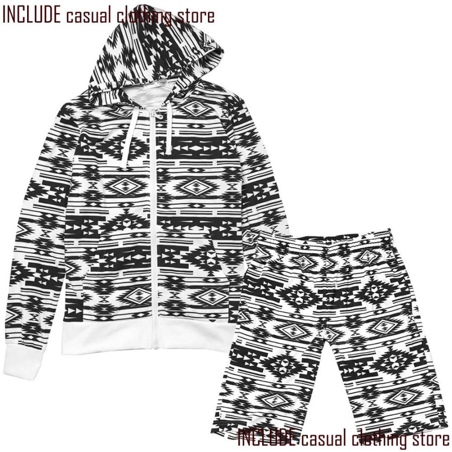 セットアップ 上下セット ネイティブ エスニック ジップパーカー ショートパンツ 白 ネイビー ブラック M L LL |  | 04