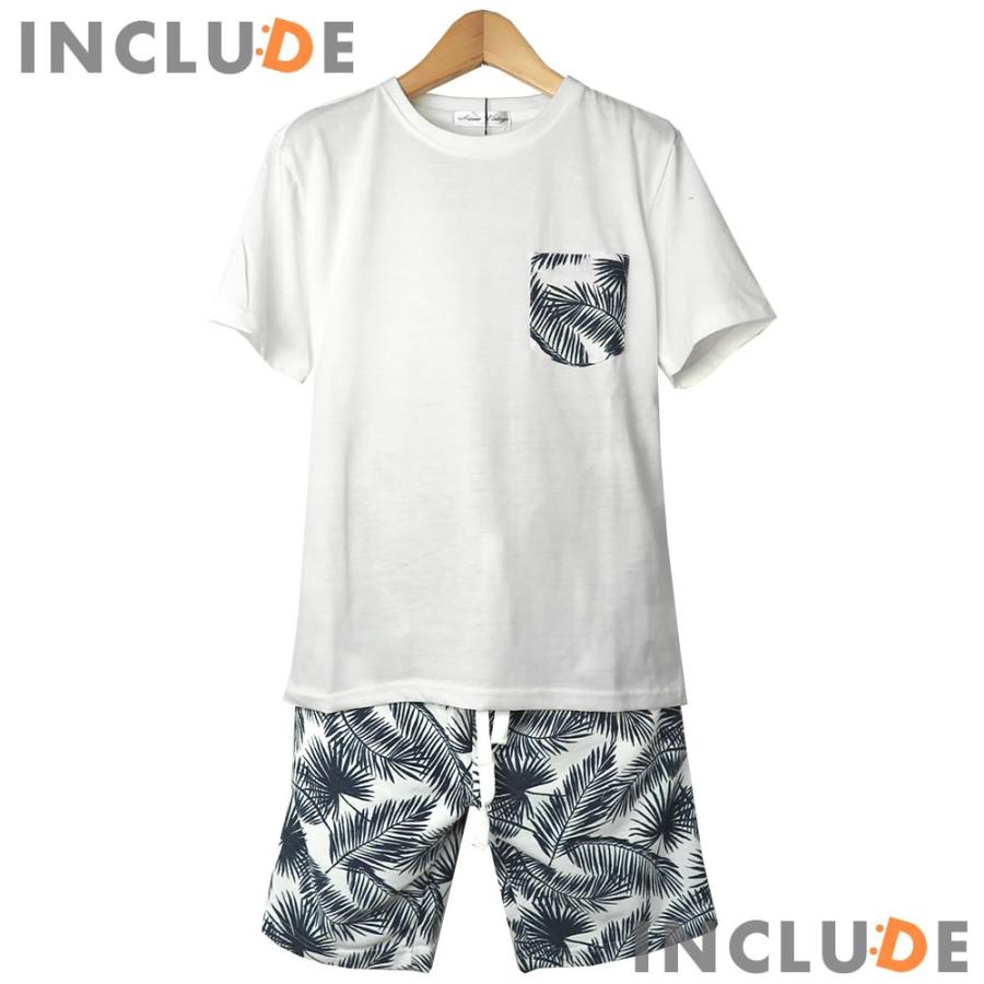 お得な２枚セット セットアップ 上下セット 半袖Tシャツ ショートパンツ ボタニカル 人気柄 クルーネック M L LL 白 黒 |  | 03