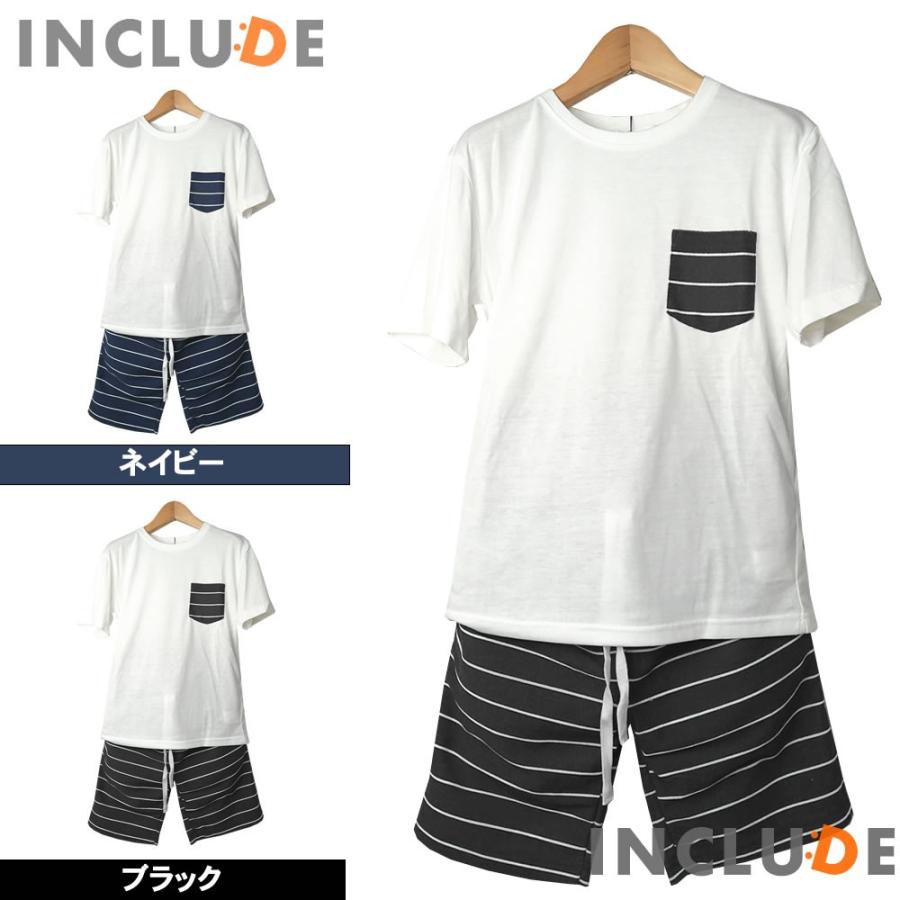 お得な２枚セット セットアップ 上下セット 半袖Tシャツ ショートパンツ ボーダー 人気柄 クルーネック M L LL 白 黒 | 