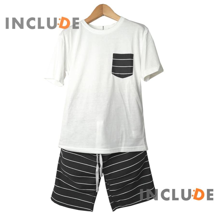 お得な２枚セット セットアップ 上下セット 半袖Tシャツ ショートパンツ ボーダー 人気柄 クルーネック M L LL 白 黒 |  | 04