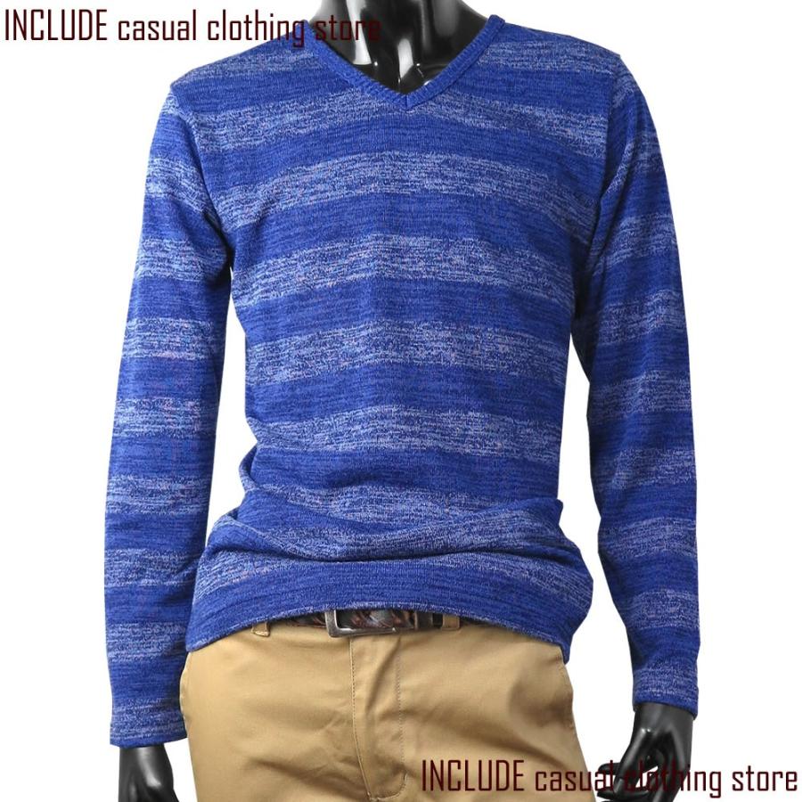 Vネック 長袖ニット ボーダー セーター ニット メンズ |  | 01